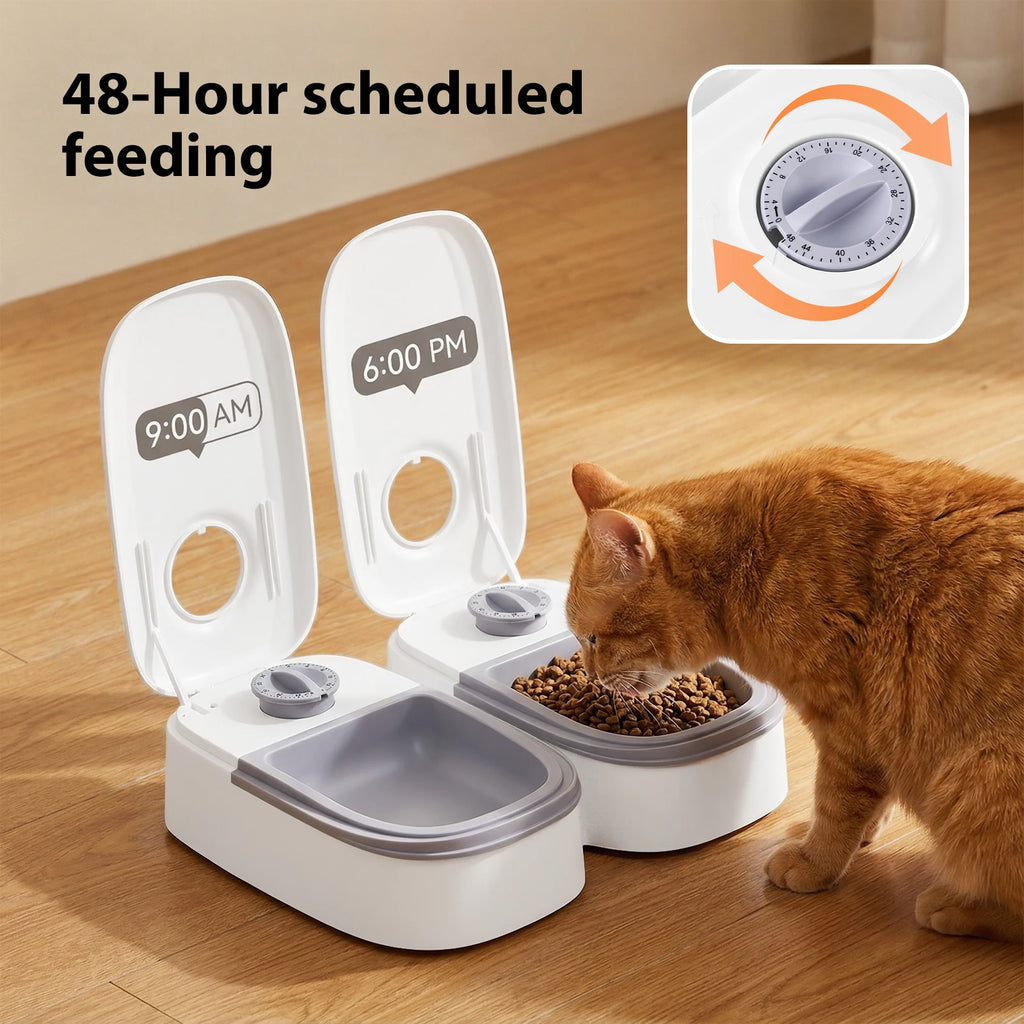 Distributeur Automatique pour Chat – Minuterie 48H, Double Bol Nourriture Sèche & Humide