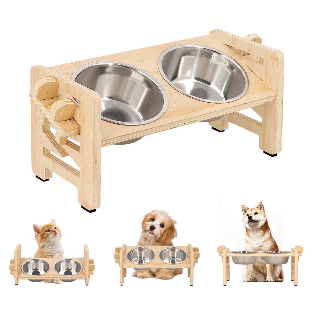 Gamelle Surélevée Réglable pour Petit Chien et Chat – 2 Bols Inox | Lento