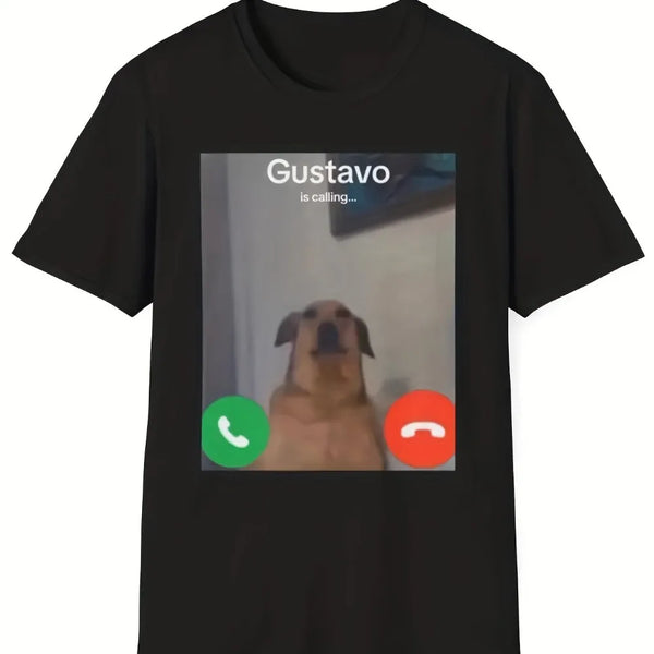 T-Shirt Unisexe Drôle – Gustavo le Chien au Téléphone | Style Décontracté