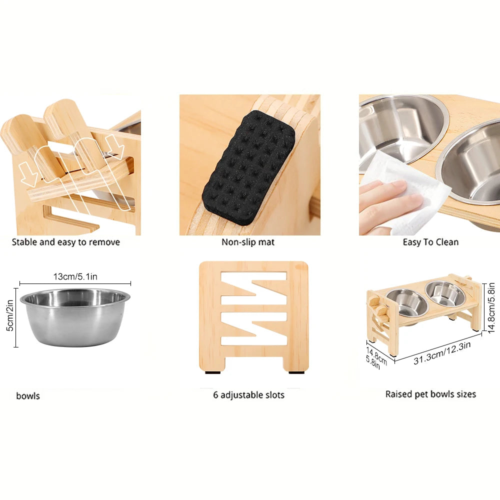 Gamelle Surélevée Réglable pour Petit Chien et Chat – 2 Bols Inox | Lento