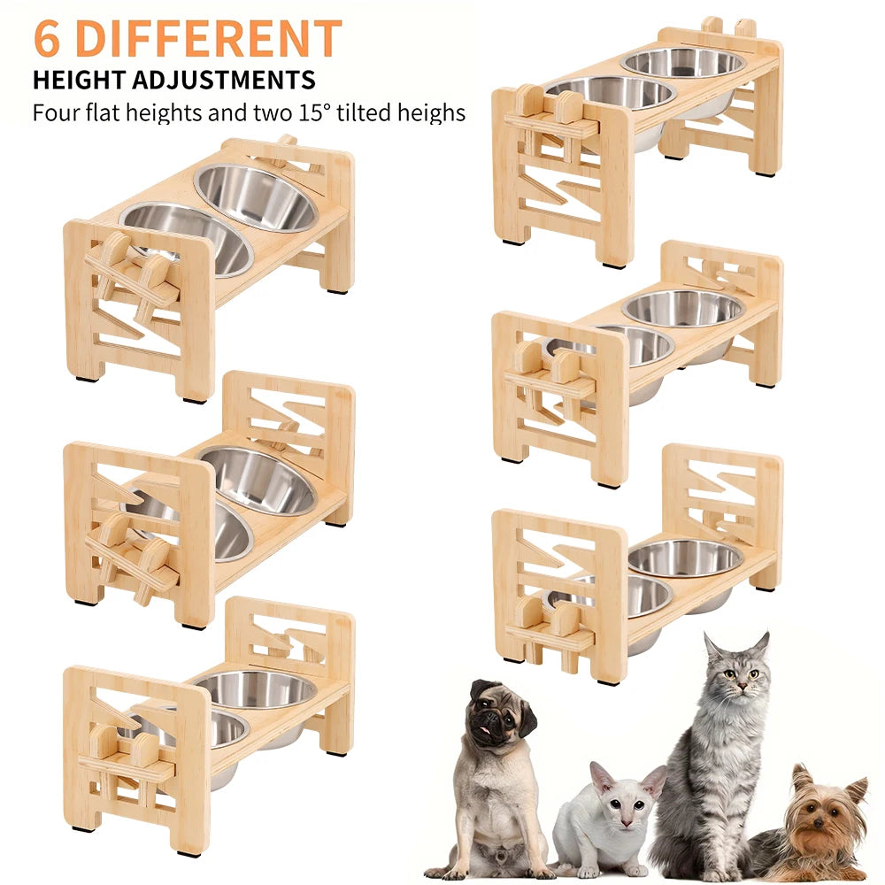 Gamelle Surélevée Réglable pour Petit Chien et Chat – 2 Bols Inox | Lento