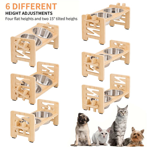 Gamelle Surélevée Réglable pour Petit Chien et Chat – 2 Bols Inox | Lento
