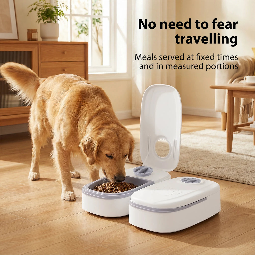 Distributeur Automatique pour Chat – Minuterie 48H, Double Bol Nourriture Sèche & Humide