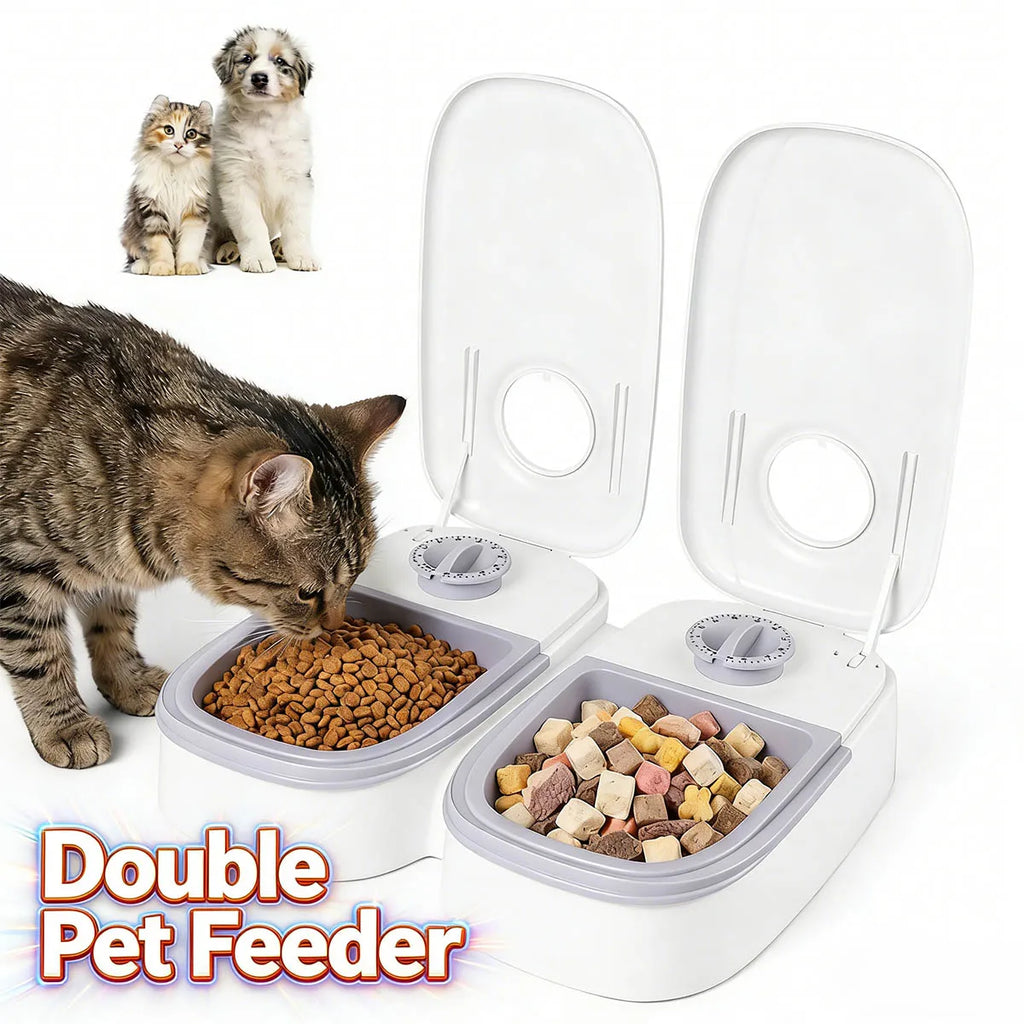 Distributeur Automatique pour Chat – Minuterie 48H, Double Bol Nourriture Sèche & Humide