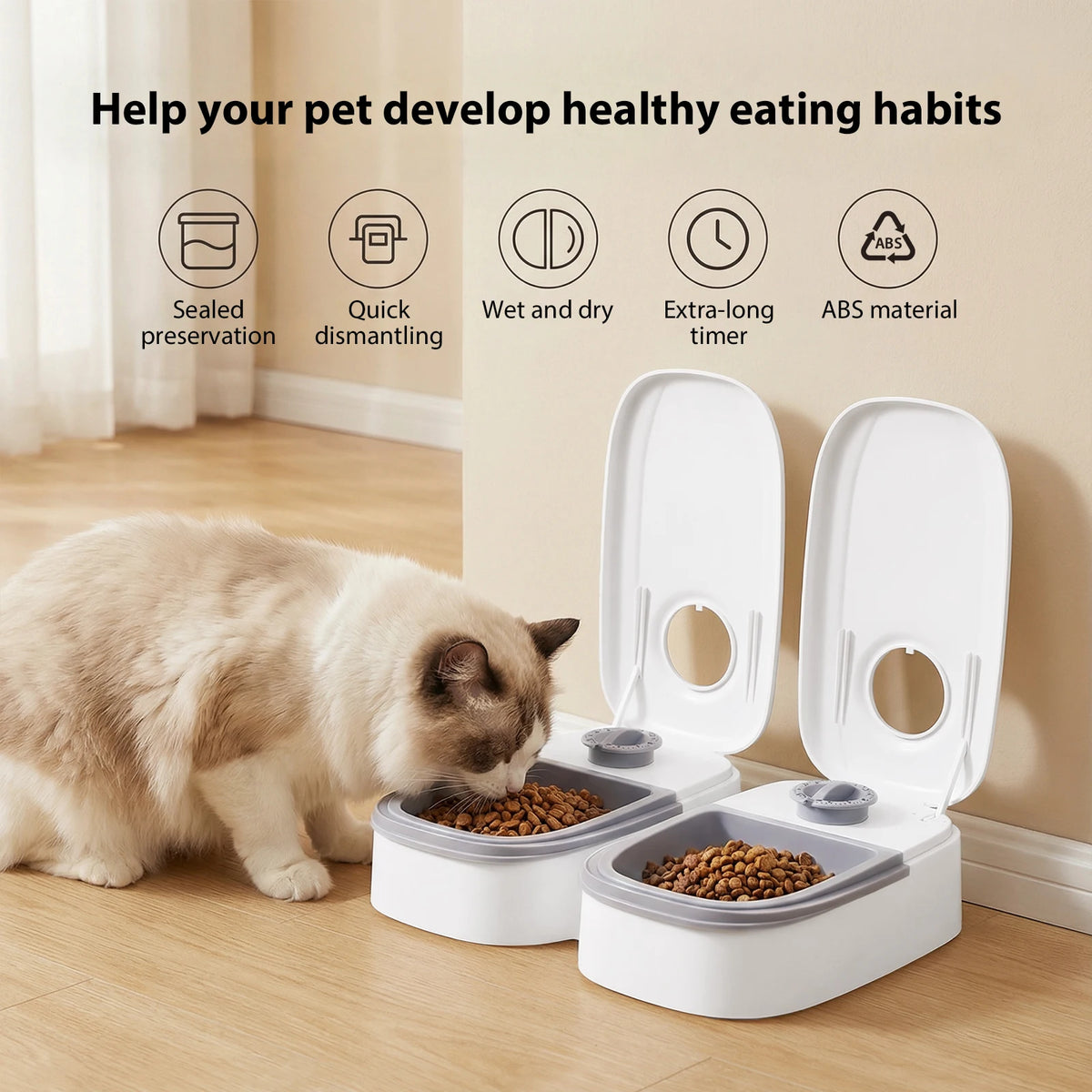 Distributeur Automatique pour Chat – Minuterie 48H, Double Bol Nourriture Sèche & Humide