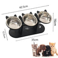 Gamelle Surélevée pour Chat – Support en Bois Noir & Bols Inox | Inclinaison 15°