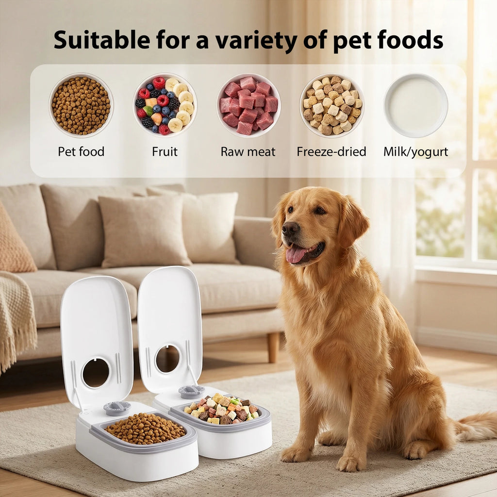 Distributeur Automatique pour Chat – Minuterie 48H, Double Bol Nourriture Sèche & Humide