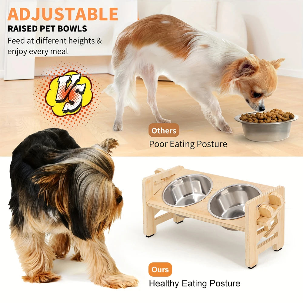 Gamelle Surélevée Réglable pour Petit Chien et Chat – 2 Bols Inox | Lento