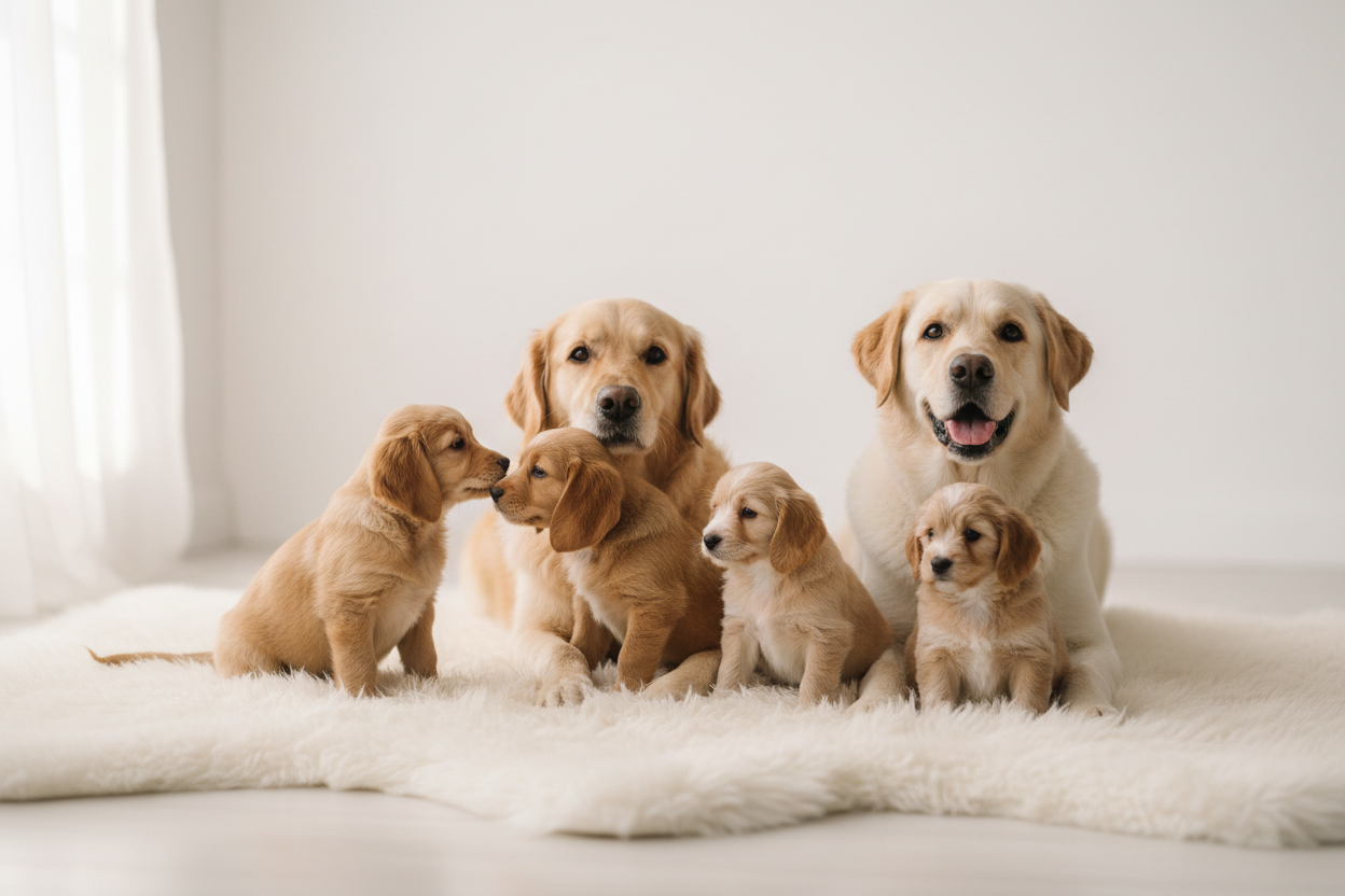 Chiens et chiots ensemble