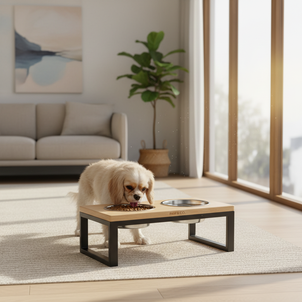 Gamelle surélevée inox pour petit chien et chat en situation