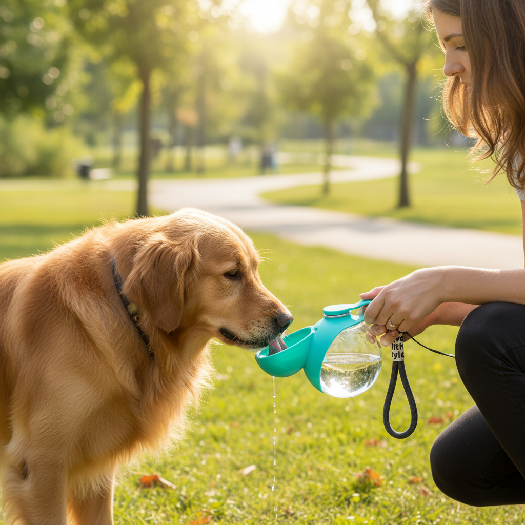 Gourde portable turquoise pour chien en balade